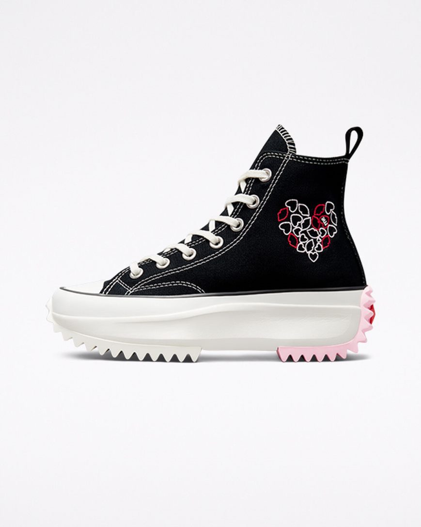 Zapatos Plataforma Converse Run Star Hike Embroidered Hearts Altas Hombre Negras Rojas | PE 2P40EL